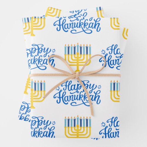 Happy Hanukkah Menorah Wrapping Paper Sheets