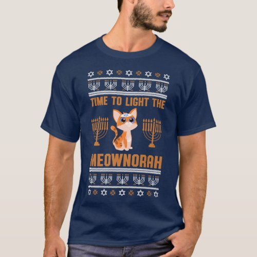 Happy Hanukkah Meownorah Jewish Cat Menorah Funny  T_Shirt