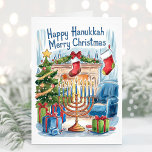 Happy Hanukkah Merry Christmas Card<br><div class="desc">Cute and whimsical Happy Hanukkah Merry Christmas card. Personalize with your own text.</div>