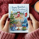 Happy Hanukkah Merry Christmas Card<br><div class="desc">Cute and whimsical Happy Hanukkah Merry Christmas card. Personalize with your own text.</div>