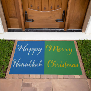 Happy Hanukkah Merry Christmas Dual Holiday Design Doormat
