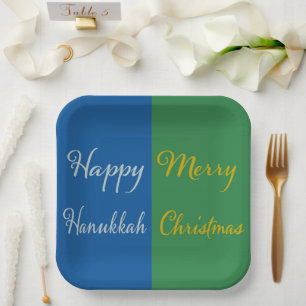 Happy Hanukkah Merry Christmas Dual Holiday Design Paper Plates