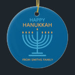 Happy Hanukkah Minimalist Blue Family Photo Ceramic Ornament<br><div class="desc">Personalized Hanukkah Jewish family holiday ornament</div>