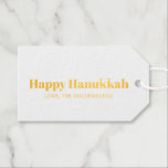 Happy Hanukkah minimalist elegant personalized Foil Gift Tags<br><div class="desc">Happy Hanukkah foil typography simple minimalist modern elegant Hanukkah personalized Gift Tags. 
Fully customizable gold foil text,  available in kraft or white paper.
You can choose silver or gold foil.</div>