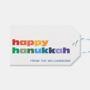 Happy Hanukkah Minimalist Rainbow Text Custom Gift Tags