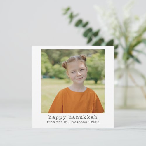 Happy Hanukkah Minimalist Typewriter Photo Square Holiday Card