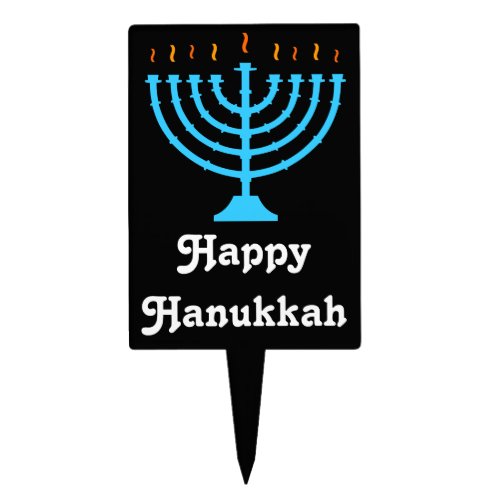happy hanukkah Minorah black brite blue and white Cake Topper