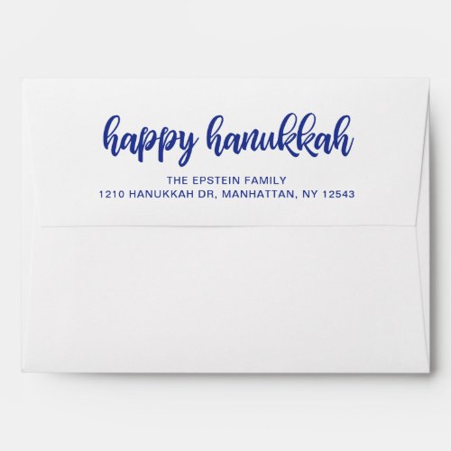 Happy Hanukkah Modern Blue Holiday Return Address Envelope
