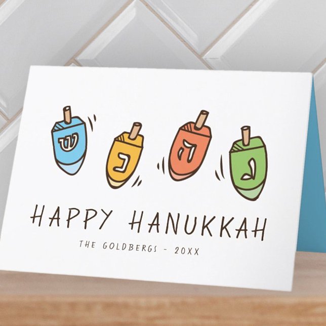 Happy Hanukkah Modern Dreidel Holiday Card (Creator Uploaded)