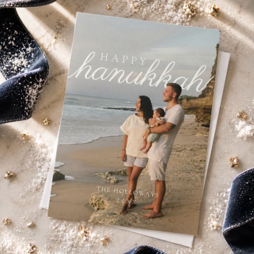 Happy Hanukkah Modern Family Photo Holiday Card