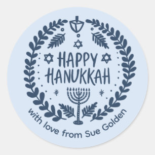 HAPPY HANUKKAH Modern Hand-Drawn Custom Whimsical Classic Round Sticker