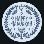 HAPPY HANUKKAH Modern Hand-Drawn Cute Whimsical  Classic Round Sticker<br><div class="desc">Perfect sticker for a Jewish celebration! Hand made art for you. FULLY CUSTOMIZABLE! Click "edit using design tool" to add text and adjust the colors and placements. THANK YOU FOR SUPPORTING INDEPENDENT ARTISTS! All artwork and designs are created by me. I love to draw and paint! Thanks for shopping with...</div>