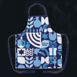 Happy Hanukkah Modern Hebrew Menorah & Stars Apron<br><div class="desc">MAKE THE KITCHEN 'STAFF' SMILE THIS Hanukkah / Chanukah party with this Hanukkah / Chanukah modern Geometric Aprons. Menorah, Dreidel, Donuts, Stars & Olive oil... Jewish Hanukkah Symbols. Keep or change the EDITABLE Hebrew text which reads Chanukah Sameach ( "Happy Chanukah"). This upscale, modern, look, is a great way to...</div>