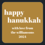 Happy Hanukkah Modern Honey Gold Personalized Square Sticker<br><div class="desc">Happy Hanukkah Modern Honey Gold Personalized Square Sticker</div>