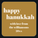 Happy Hanukkah Modern Honey Gold Personalized Square Sticker<br><div class="desc">Happy Hanukkah Modern Honey Gold Personalized Square Sticker</div>