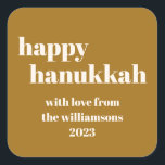 Happy Hanukkah Modern Honey Gold Personalized Square Sticker<br><div class="desc">Happy Hanukkah Modern Honey Gold Personalized Square Sticker</div>