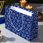 Happy Hanukkah Modern Large Gift Bag<br><div class="desc">This Hanukkah holidays design features a sparkling blue background with menorah and star of David overlay. #hanukkah #chanukah #holidays #seasonal #festive #modern #blue #menorah #starofdavid #jewish #stylish #elegant #chic #pattern #custom #addyourown #giftbag #partybag #bag #giftwrap #wrappingpaper #giftwrapping #partysupplies</div>