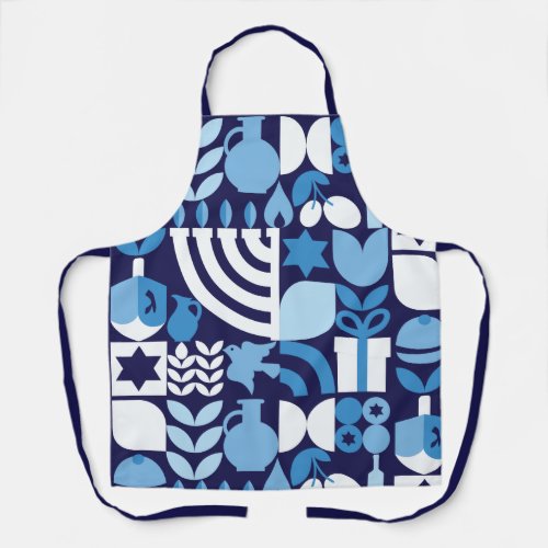 Happy Hanukkah Modern Menorah Dreidel  Stars Apron