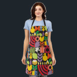 Happy Hanukkah Modern Menorah Latkes & Stars  Apron<br><div class="desc">MAKE THE KITCHEN 'STAFF' SMILE THIS Hanukkah / Chanukah party with personalized Hanukkah / Chanukah modern Geometric Aprons. Menorah, Potato Latkes, Dreidesl, Donuts, Stars & Olive oil... Jewish Hanukkah Symbols- they are all here!. Happy Hanukkah wishes... This upscale, modern, look, is a great way to wish friends & family a...</div>
