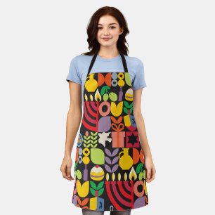 Happy Hanukkah Modern Menorah Latkes & Stars Apron