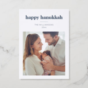Happy Hanukkah Modern Minimalist Family Message Letterpress Photo Cards