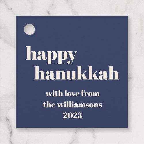 Happy Hanukkah Modern Navy Blue Personalized Favor Tags