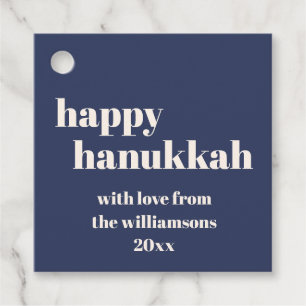 Happy Hanukkah Modern Navy Blue Personalized Favor Tags