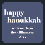 Happy Hanukkah Modern Navy Blue Personalized Square Sticker<br><div class="desc">Happy Hanukkah Modern Navy Blue Personalized Square Sticker</div>