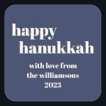 Happy Hanukkah Modern Navy Blue Personalized Square Sticker<br><div class="desc">Happy Hanukkah Modern Navy Blue Personalized Square Sticker</div>