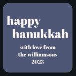 Happy Hanukkah Modern Navy Blue Personalized Square Sticker<br><div class="desc">Happy Hanukkah Modern Navy Blue Personalized Square Sticker</div>