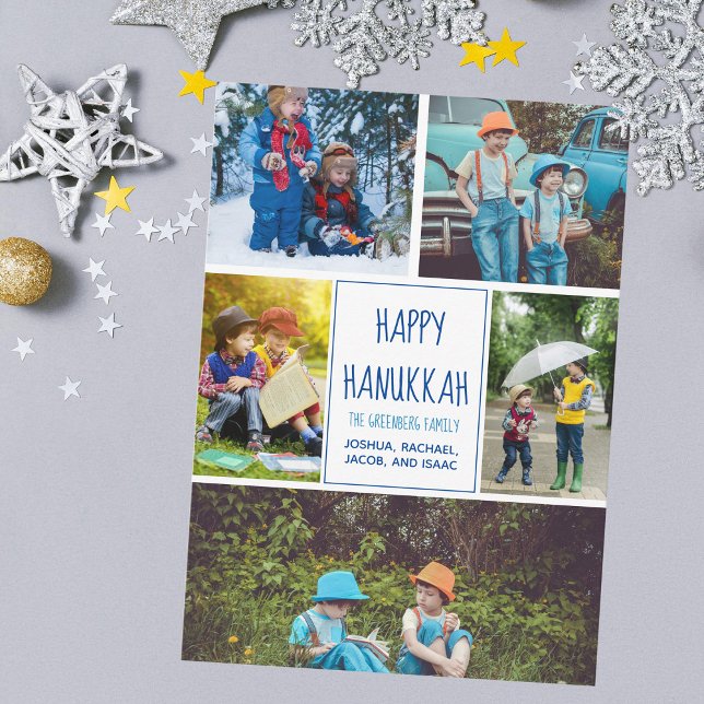 Happy Hanukkah Modern Photo Collage Cute Blue Card (Creator Uploaded)