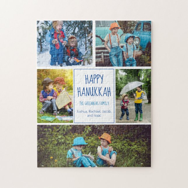 Happy Hanukkah Modern Photo Collage Cute Custom Jigsaw Puzzle (Vertical)