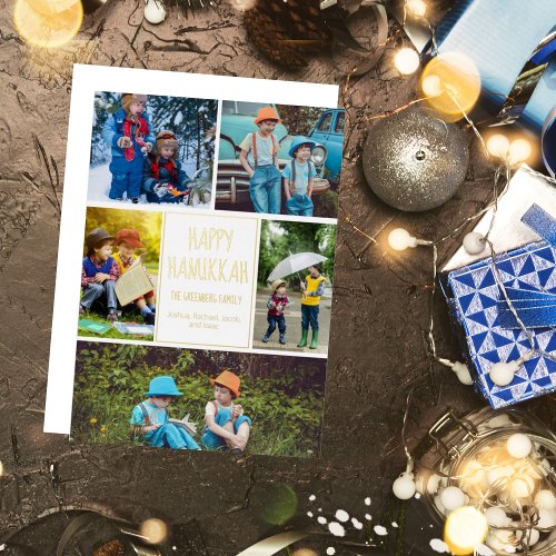 Happy Hanukkah Modern Photo Collage Elegant Gold Foil Holiday Card