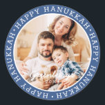 Happy Hanukkah Modern Preppy Custom Family Photo Classic Round Sticker<br><div class="desc">This simple and modern design is composed of serif typography and add a custom photo."Happy Hanukkah" encircles the custom photo.</div>