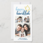 Happy Hanukkah Modern Script 3 Photo Holiday<br><div class="desc">Celebrate the holidays with this modern photo card.</div>