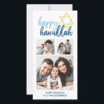 Happy Hanukkah Modern Script 3 Photo Holiday Card<br><div class="desc">Celebrate the holidays with this modern photo card.</div>