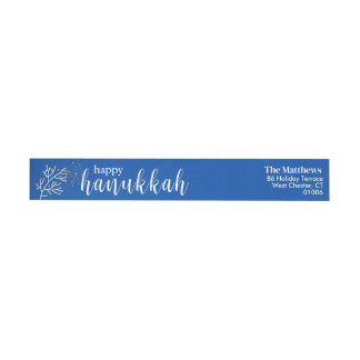 Happy Hanukkah Modern Script Blue & White Wrap Around Label