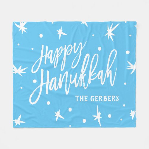 Happy Hanukkah Modern Script Custom Name Fleece Blanket