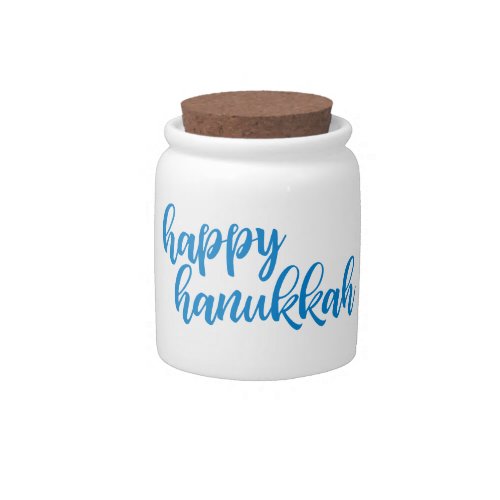 Happy Hanukkah Modern Script Lettering in Blue Candy Jar