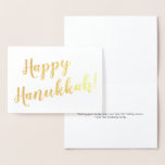 Happy Hanukkah modern script typography custom Foil Card<br><div class="desc">Happy Hanukkah modern script typography elegant Foil Card.  Choose from gold or silver foil.
With fully customizable black text inside card.
The design is simple and elegant and can be also used in a professional,  business,  office setting,  as it is fully customizable.</div>