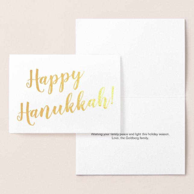Happy Hanukkah modern script typography custom Foil Card (Display)
