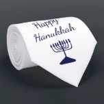 Happy Hanukkah Modern Simple Blue Menorah  Neck Tie<br><div class="desc">Happy Hanukkah modern neck tie,  with a simple blue menorah and script typography design. With white customizable lettering,  you can add your own text. A festive way to stay in fashion this holiday season.</div>