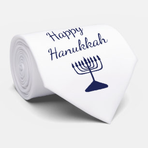 Happy Hanukkah Modern Simple Blue Menorah Neck Tie