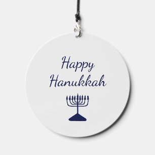 Happy Hanukkah Modern Simple Blue Menorah Wind Chime