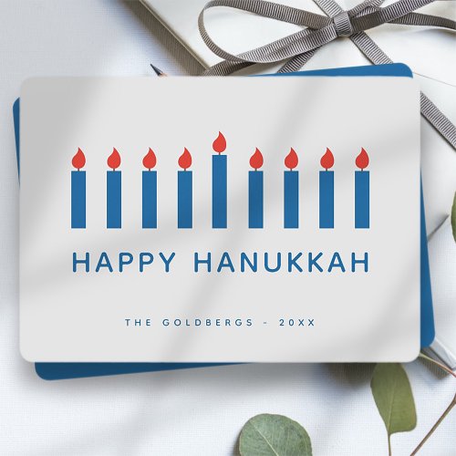 Happy Hanukkah Modern Simple Candle Lights Holiday Card