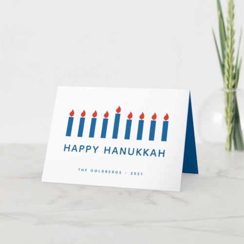 Happy Hanukkah Modern Simple Candle Lights Holiday Card