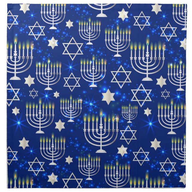 Happy Hanukkah Modern Star Of David Menorah Cloth Napkin (Front)