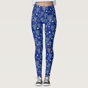Happy Hanukkah Modern Star Of David Menorah Leggings