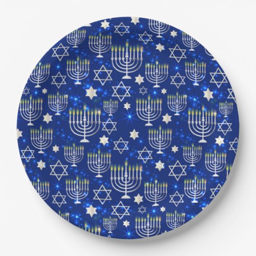 Happy Hanukkah Modern Star Of David Menorah Paper Plates