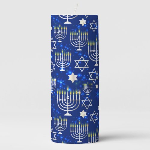 Happy Hanukkah Modern Star Of David Menorah Pillar Candle